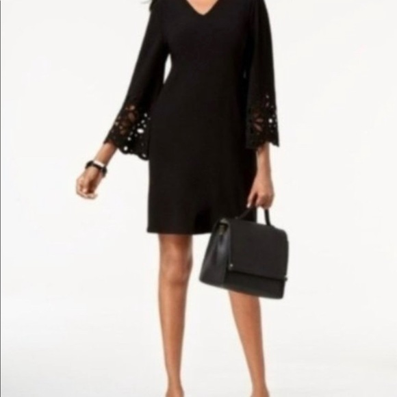 Alfani Dress Like New Beautiful Burgundy Wine Laser Cut Bell Sleeve Detail GORG! - Picture 13 of 13